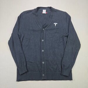 Tesla Cardigan Sweater Logo Button Front V-Neck Black Mens Size Small TSL6403BK‎